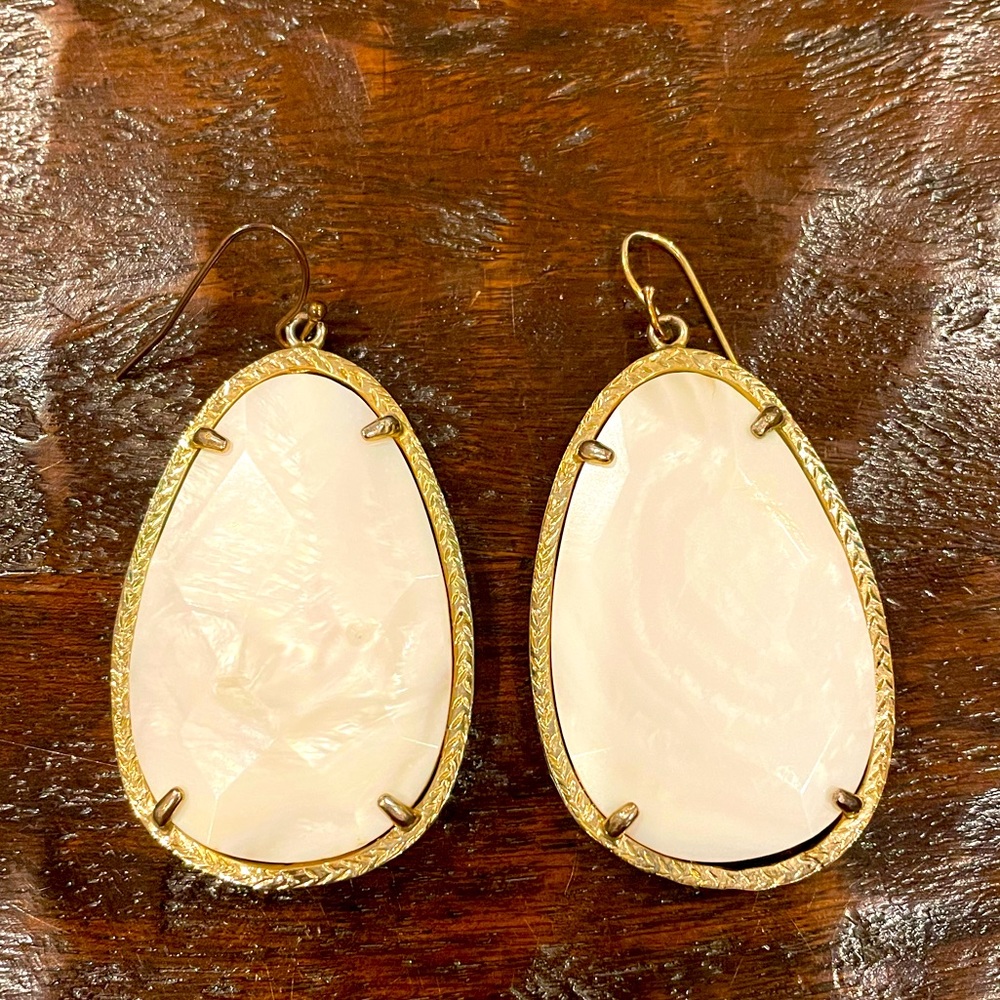 Rare Kendra Scott Gold with White Stone Teardrop Earring